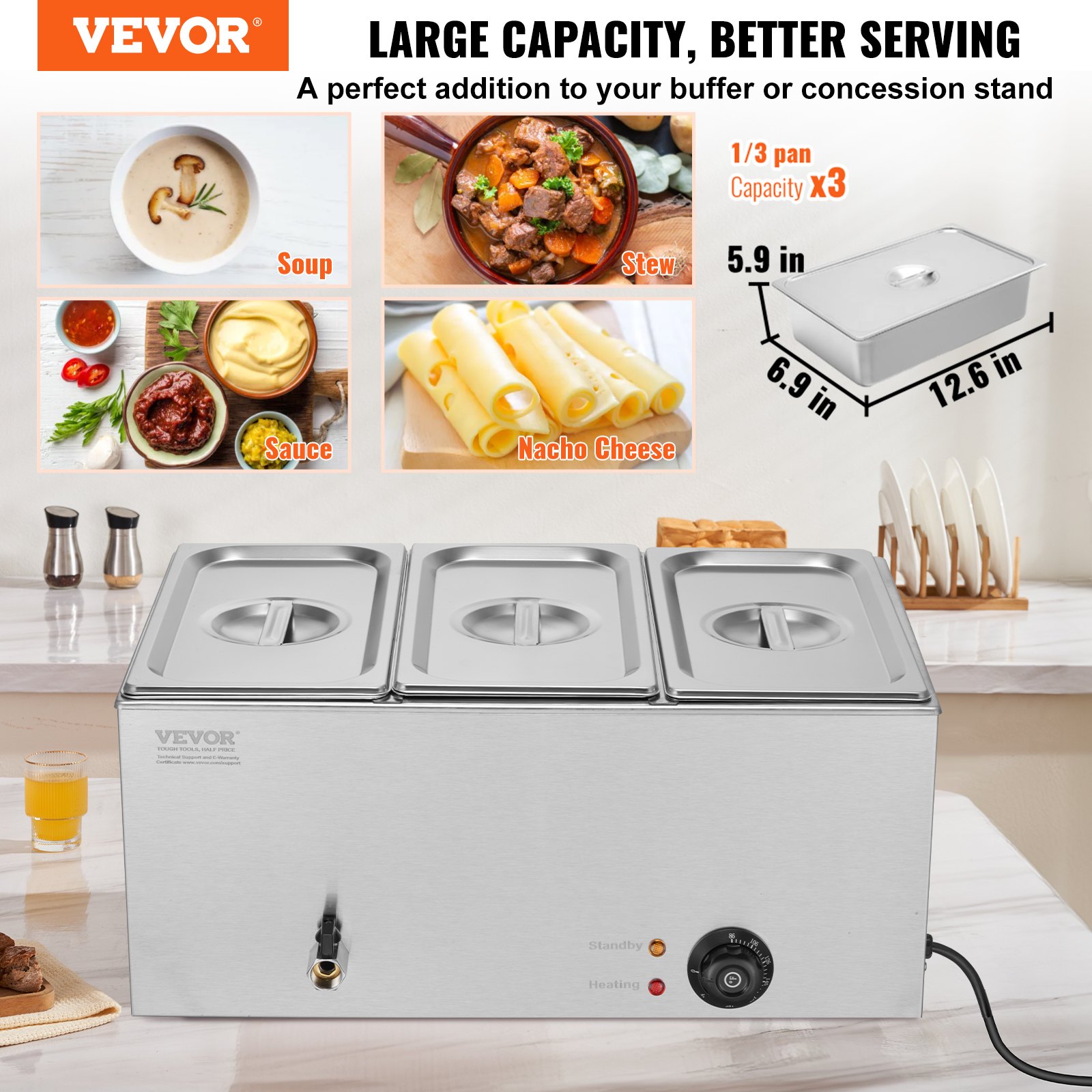 Bain Marie Food Warmer - Commercial Electric Food Warmer 3-Pan Countertop