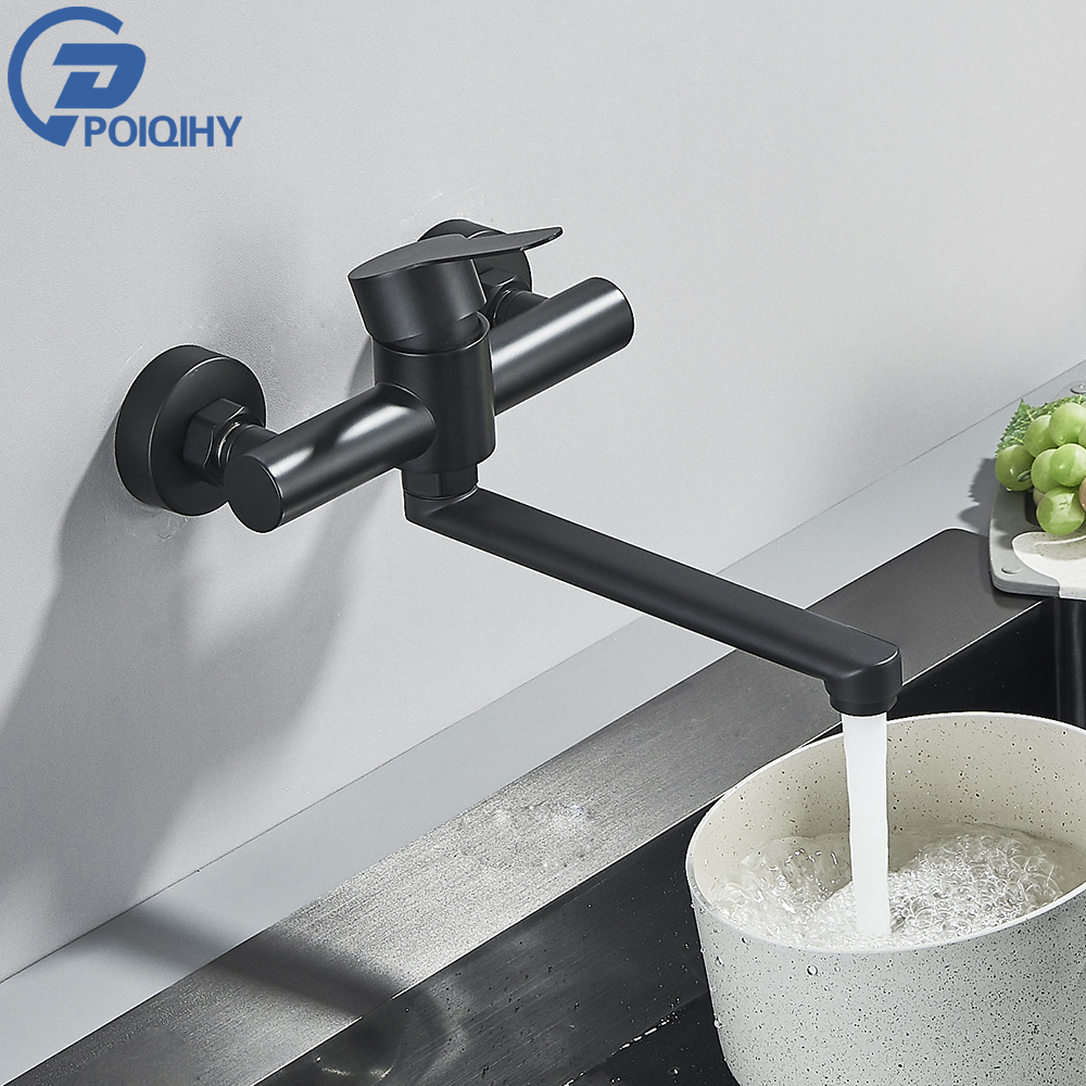 Commercial Kitchen Mixer Tap - Black Wall Mounted Kitchen Faucet 360