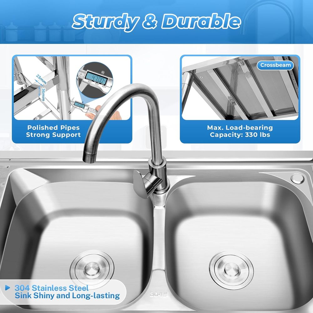 Commercial Stainless Steel Dou - مراجعة Commercial Kitchen Double Sink وسعره