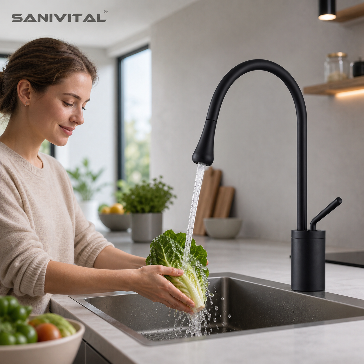 SANIVITAL Matte Black Goosenec - مراجعة Commercial Kitchen Mixer Tap وسعره