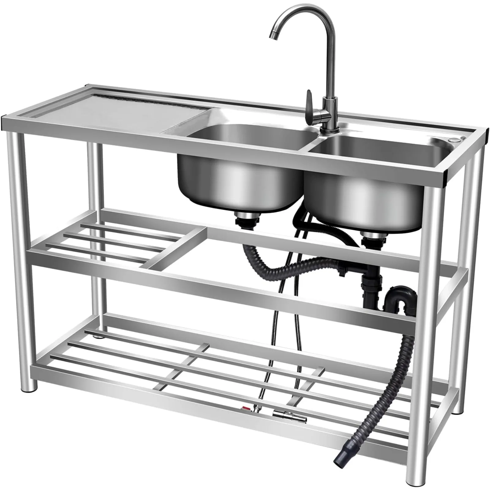 2 Compartment Stainless Steel  - مراجعة Commercial Kitchen Double Sink وسعره