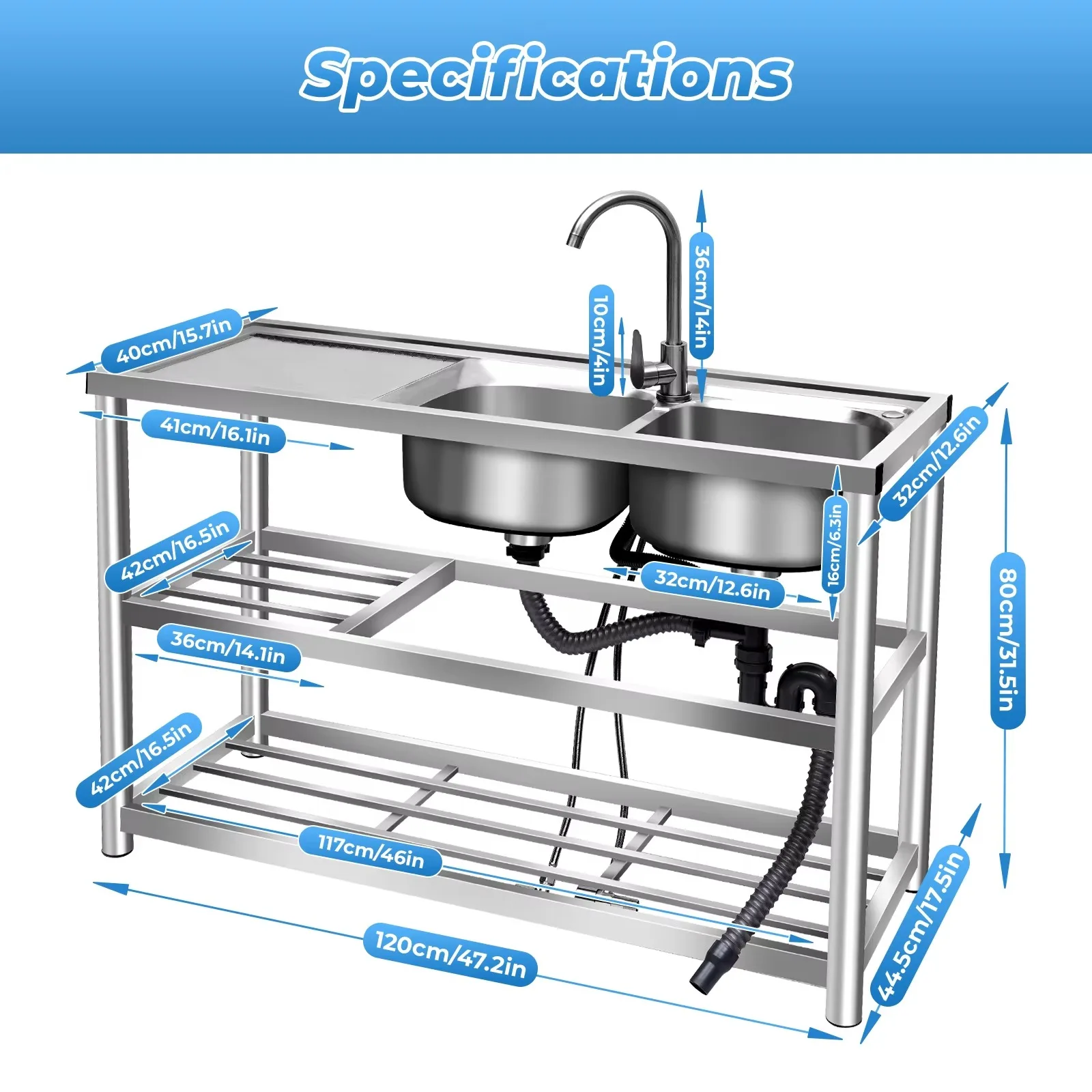 2 Compartment Stainless Steel  - مراجعة Commercial Kitchen Double Sink وسعره