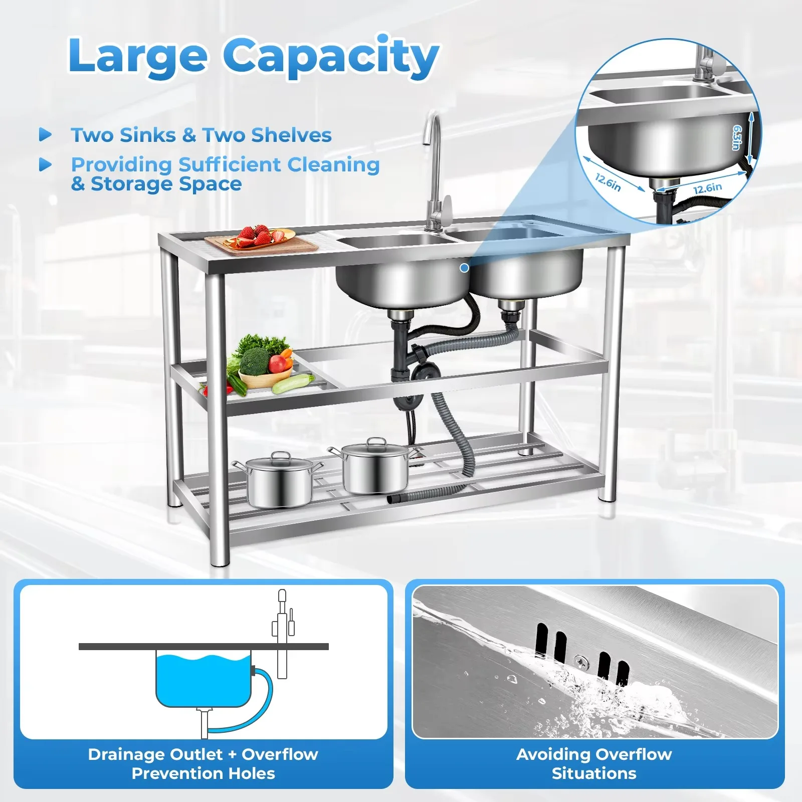 2 Compartment Stainless Steel  - مراجعة Commercial Kitchen Double Sink وسعره