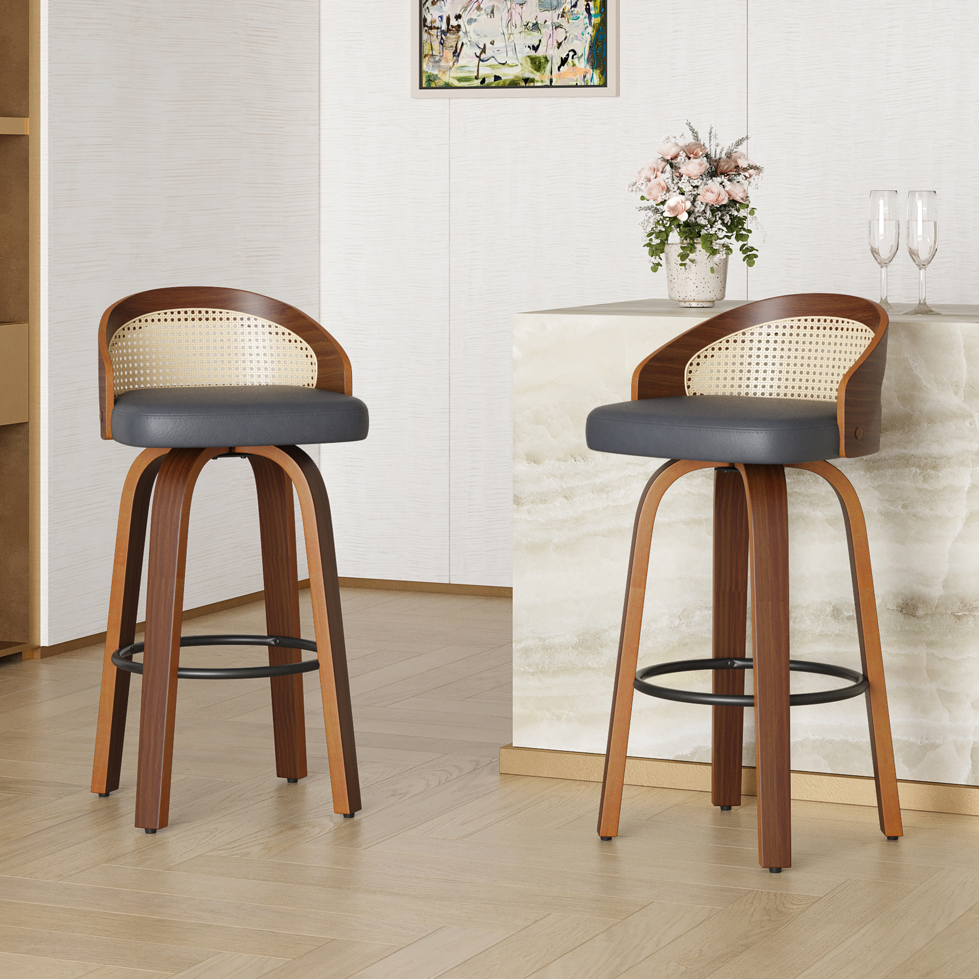 Set of 2 Swivel Bar Stools, Mo - مراجعة Commercial Kitchen Counter وسعره