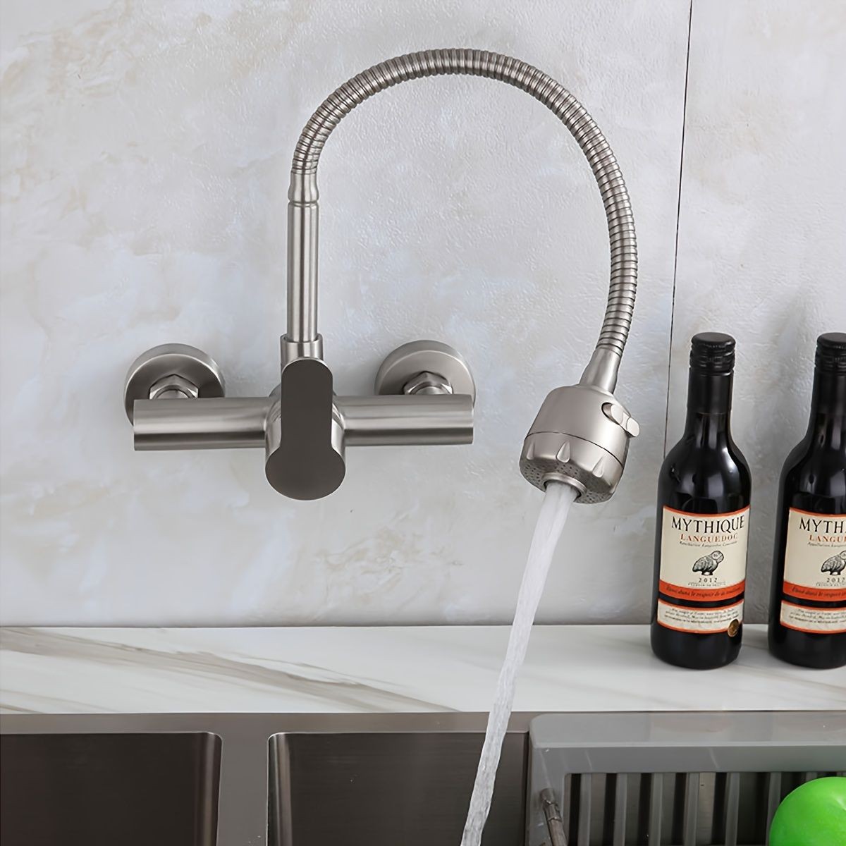 Wall-mounted kitchen faucet, s - مراجعة Commercial Kitchen Double Sink وسعره