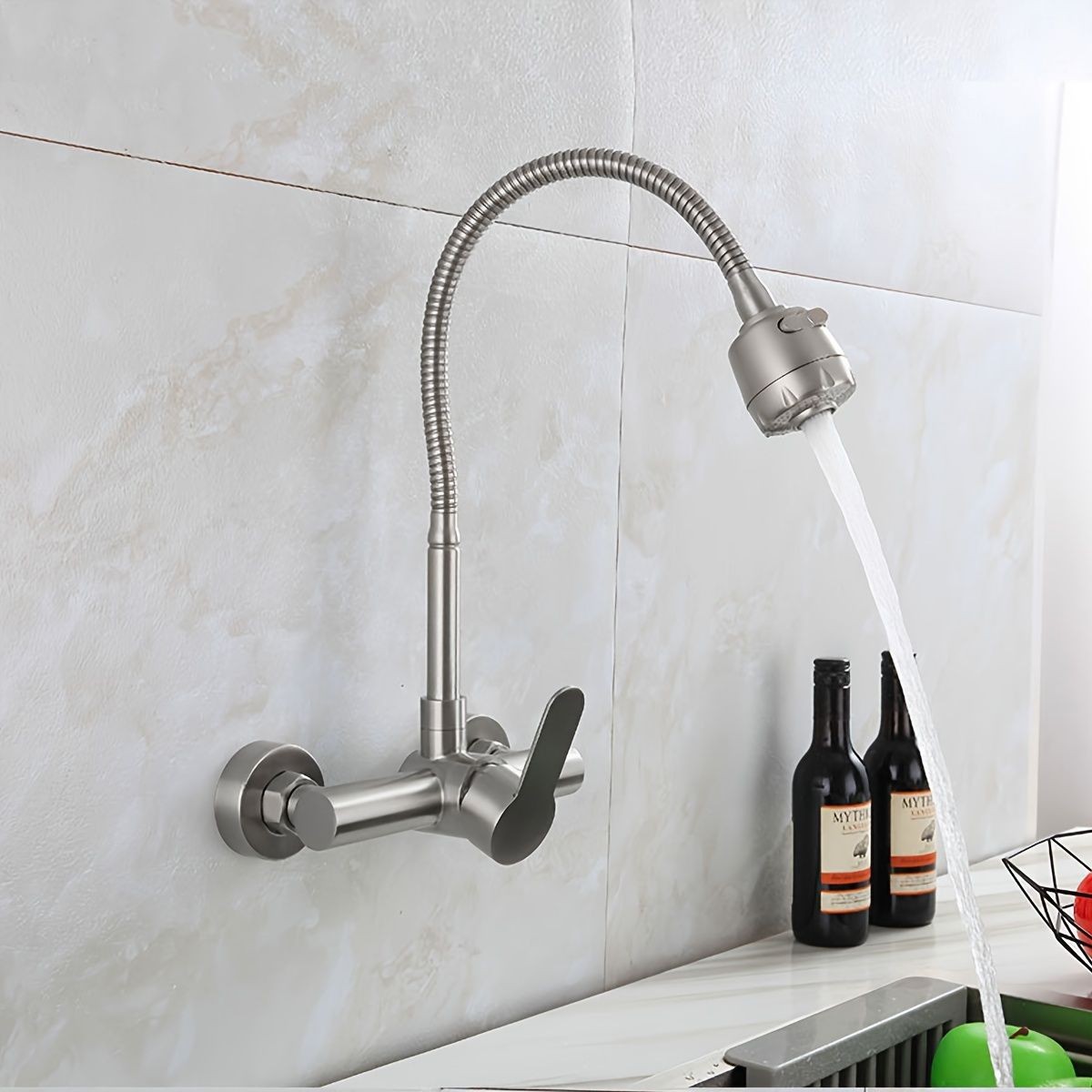 Wall-mounted kitchen faucet, s - مراجعة Commercial Kitchen Double Sink وسعره