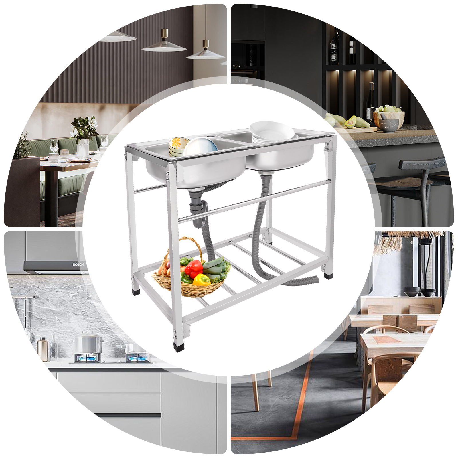 Free Standing Kitchen Commerci - مراجعة Commercial Kitchen Double Sink وسعره