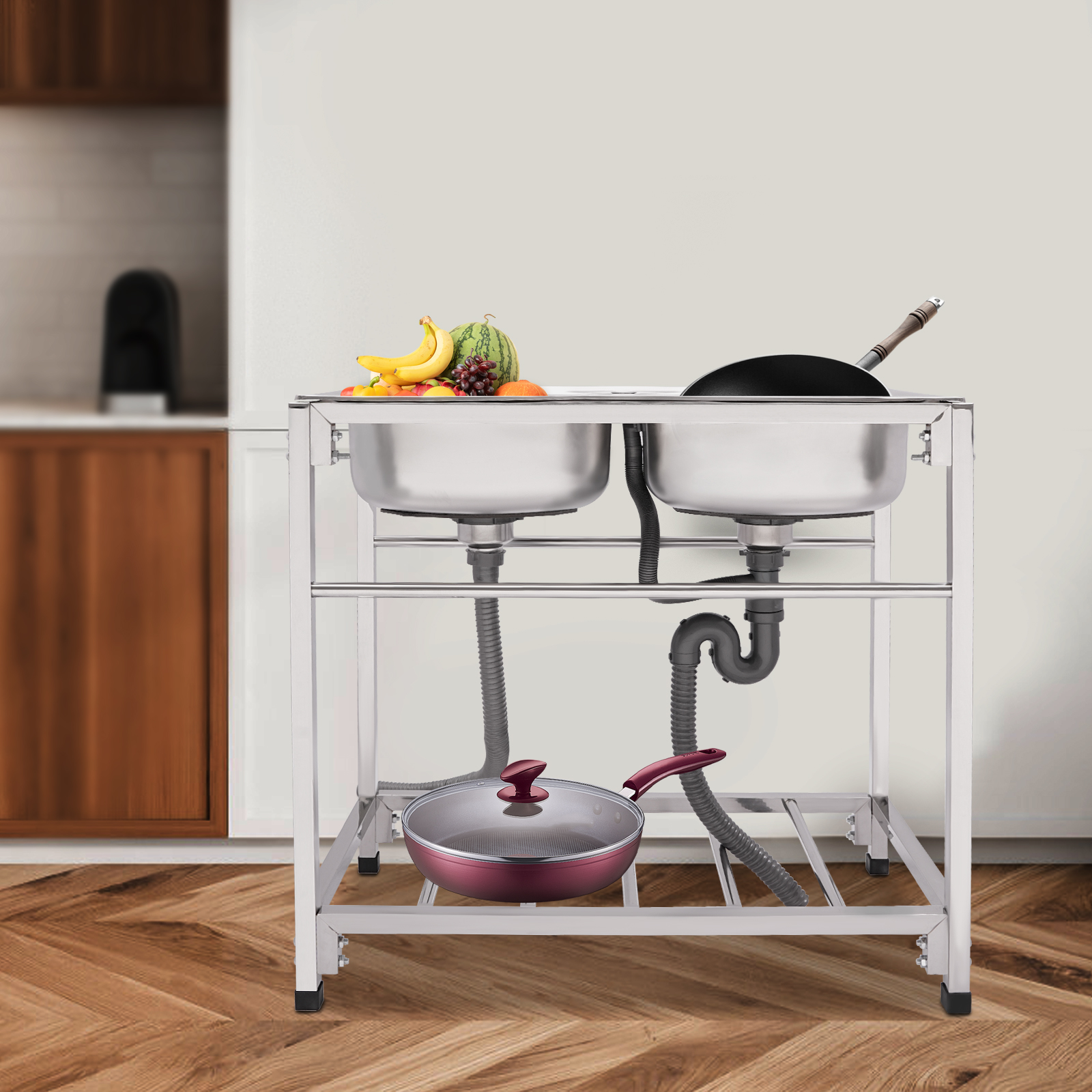 Free Standing Kitchen Commerci - مراجعة Commercial Kitchen Double Sink وسعره