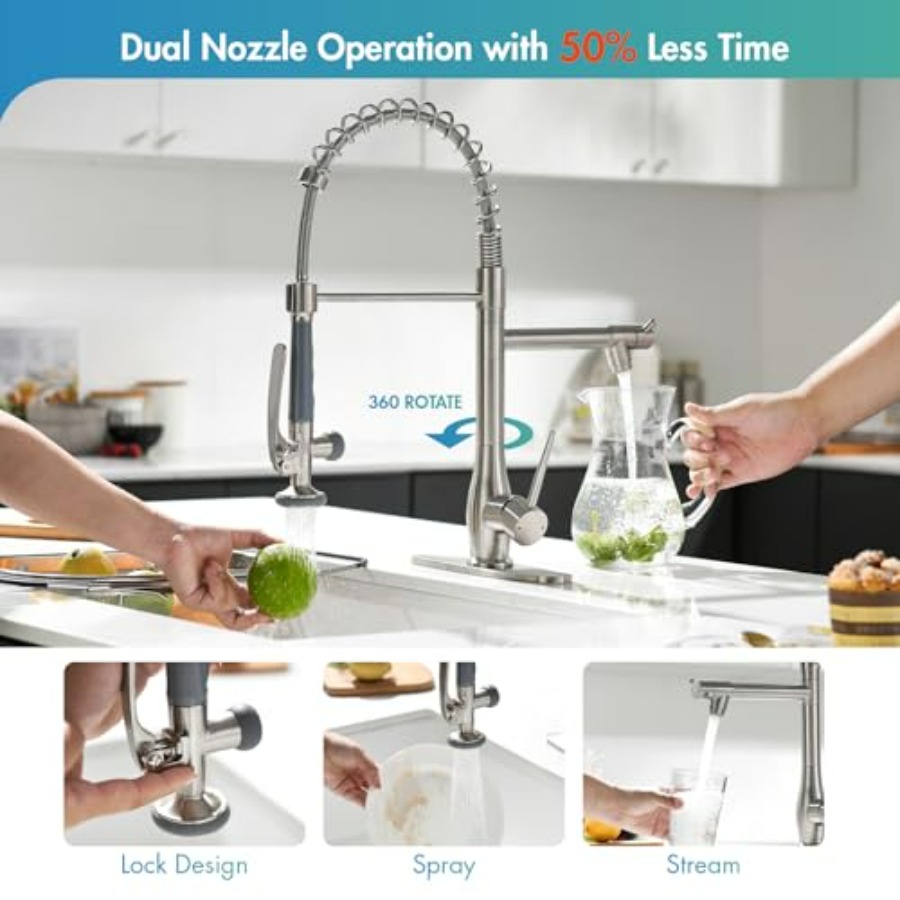 Kitchen Faucet with Pull Down  - مراجعة Commercial Kitchen Double Sink وسعره