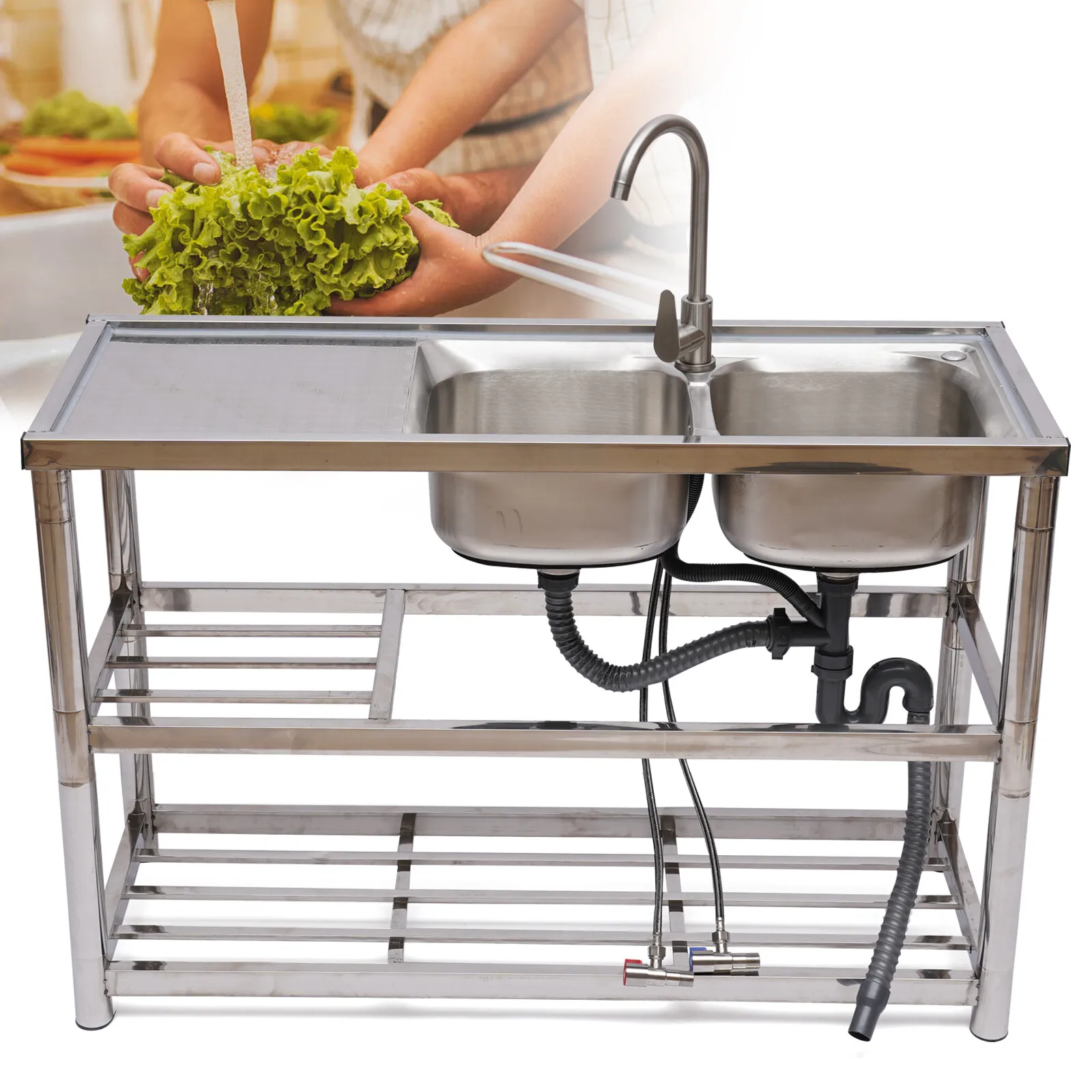 Stainless Steel 2 Compartment  - مراجعة Commercial Kitchen Double Sink وسعره