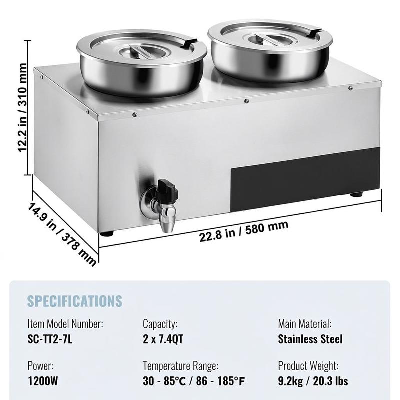 Electric Soup Warmer, Dual 7.4 - مراجعة Bain Marie Food Warmer وسعره