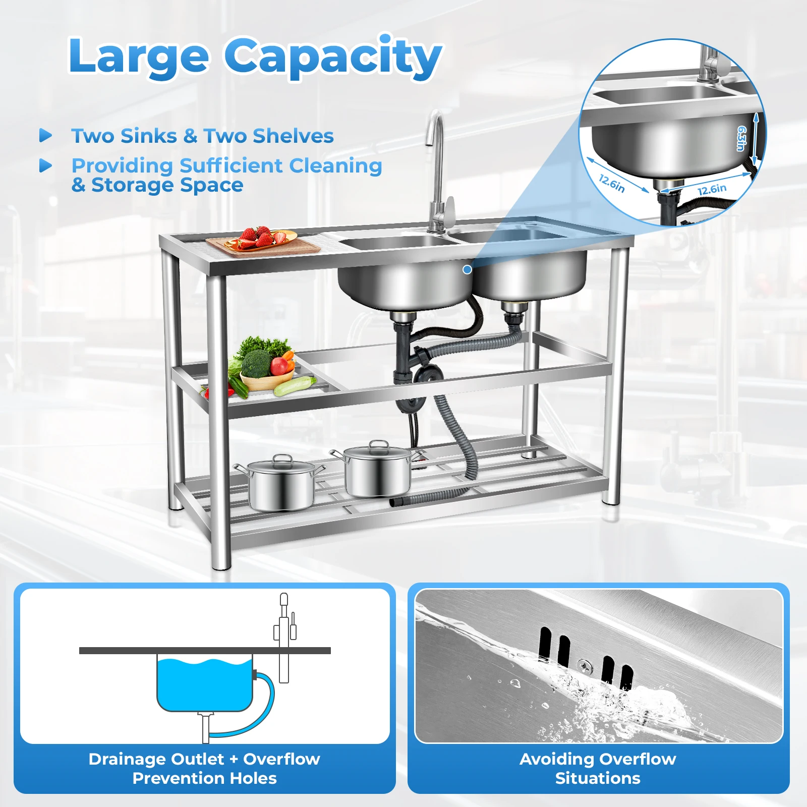 Stainless Steel Sink Commercia - مراجعة Commercial Kitchen Double Sink وسعره